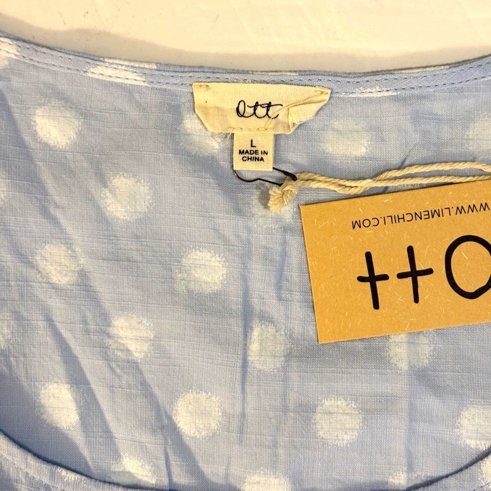 NWT Elegant Sky Blue Polka Dot Blouse - Picture 6 of 10